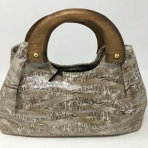 Stuart Weitzman Wooden Handle Animal Print Bag NWT